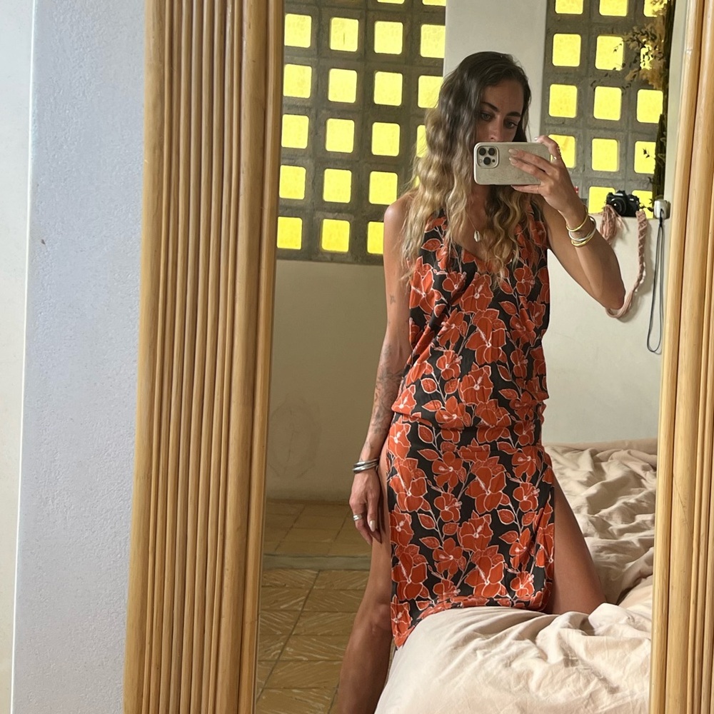 Vintage Hibiscus Floral Acacia Halter Dress